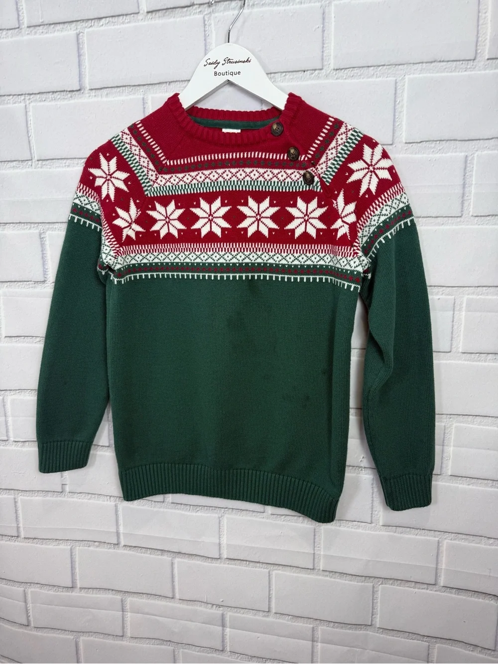 Kids Christmas Fair Isle Snowflake Sweater Red Green Holiday Pullover/12